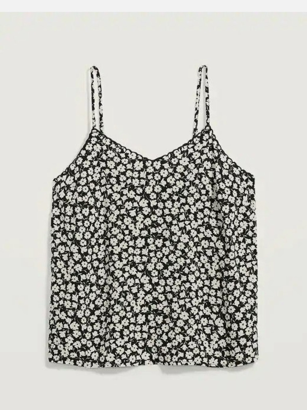 NWT Old Navy Floral-Print Scalloped-Edge Cami for Women XL Black & White